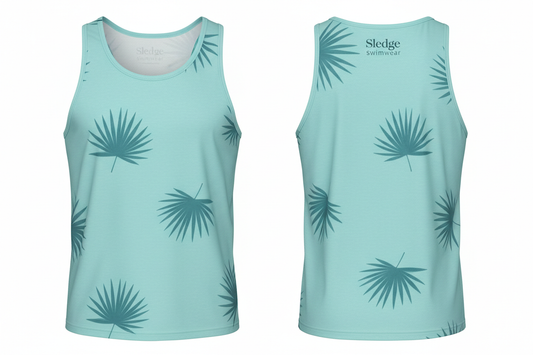 Aqua tank with subtle tropical print front and back