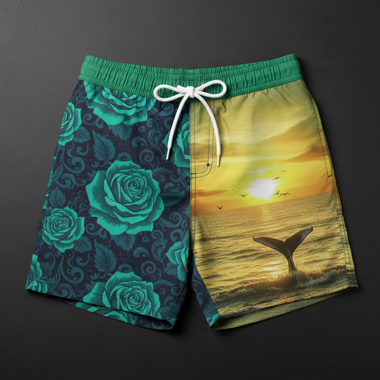 Men's Artistic Swim Shorts - Emerald Ocean Edition
